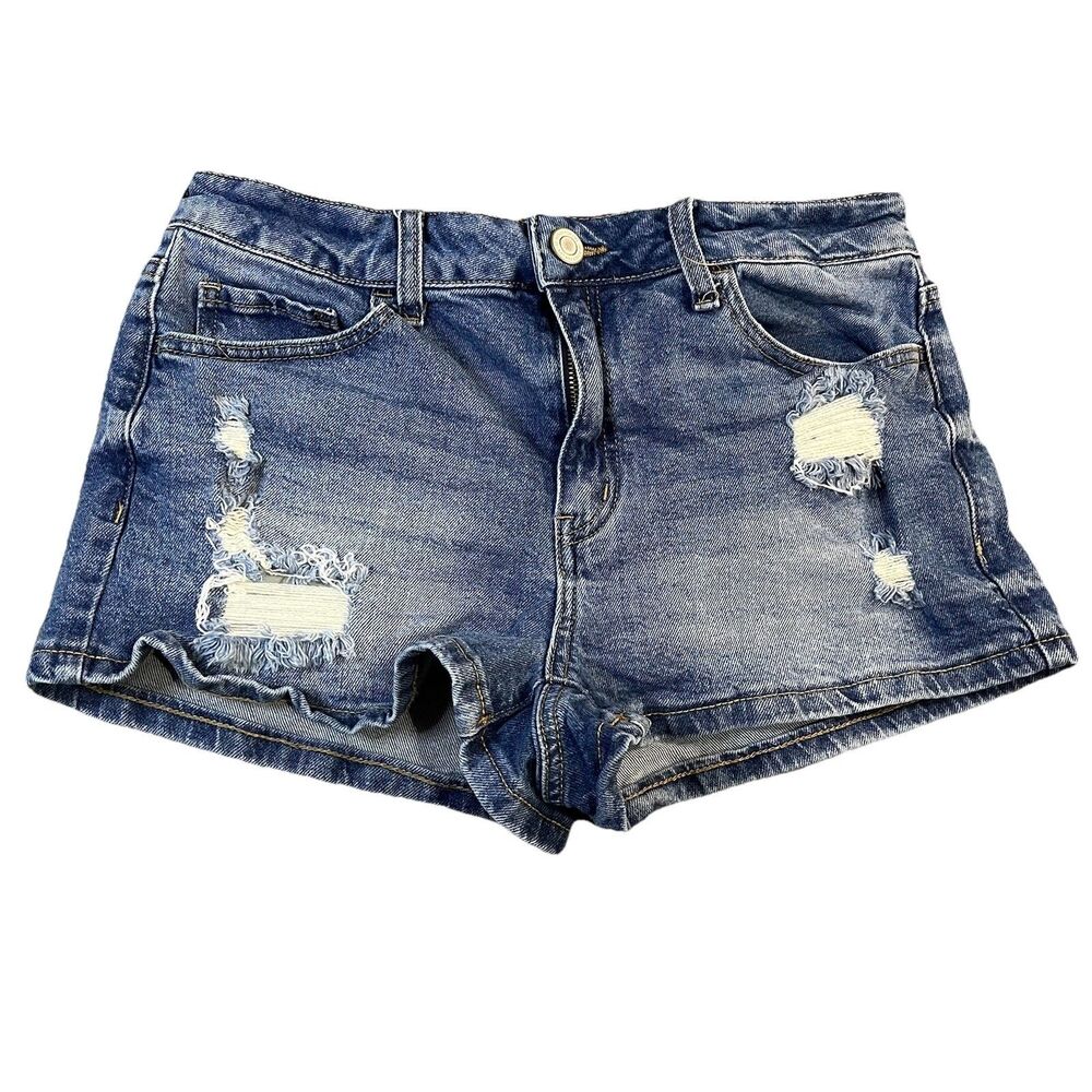 Kohls SO High Rise Shortie Medium Wash Distressed Jean Shorts Juniors Size 13